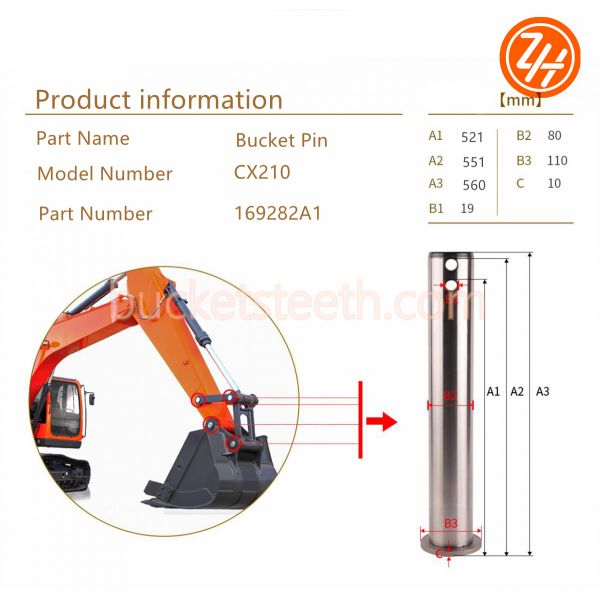 CX210 169282A1 Cylinder Excavator Bucket Pin 80mm With Smooth Finishing
