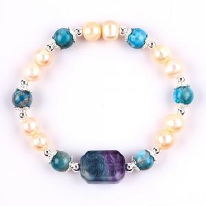 China Blue Apatite Bead Stone Pink Freshwater Pearl Bracelet OEM ODM on sale