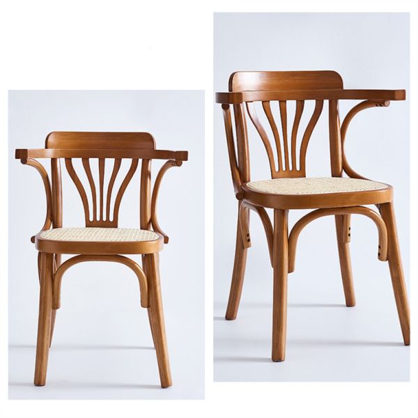Modern Dining Chair Nature Rattan Coffee Chair Solid Wood Armrest Chairs