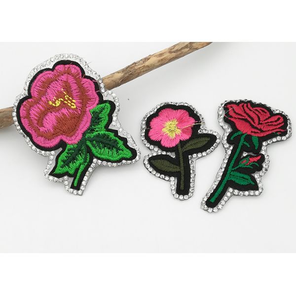 Delicate Flower Iron On Patches , Embroidered Flower Appliques Bright Color