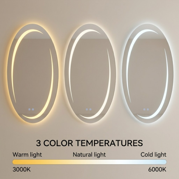 Kingstin Minimalist Concealed LED Smart Oval Mirror - Custom High-End Backlit Vanity Mirror for Modern Bathrooms