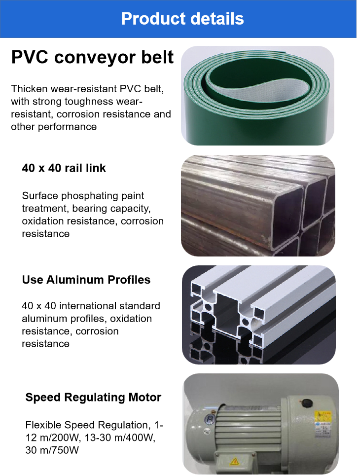 2 meter Belt Conveyor Machine PU Rubber Belt Conveyor SMT PVC Assembling Line