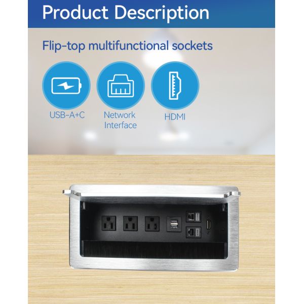 Popup Seamless Recessed Desktop Electrical Socket 10W USBA Charge