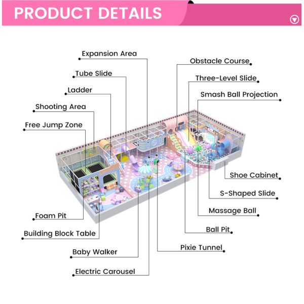 Soft Playground Park 130㎡ Pink Themed Indoor Soft Play Area