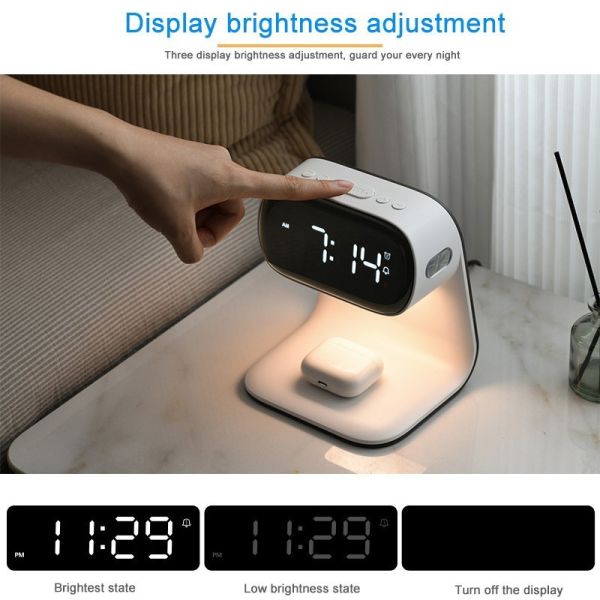 Fast Charging Wireless Bedside Night Light 15W ABS LED Battery Phone Headset Alarm Clock Table Lamp Gift Compact