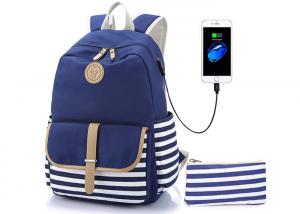 Buy cheap Canvas Stripe Kids School Backpack Built In USB Charger Customized Logo product