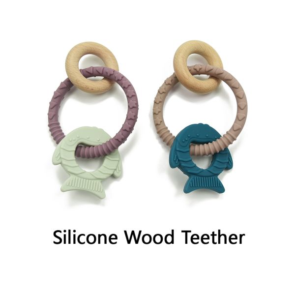 Pure Silicone FSC Certified Wooden Teething Ring For 12 Months Infant