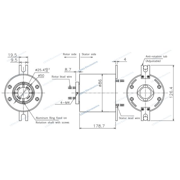 Hollow Shaft Slip Rings Through Hole 25mm For Industry & Rotary Machines