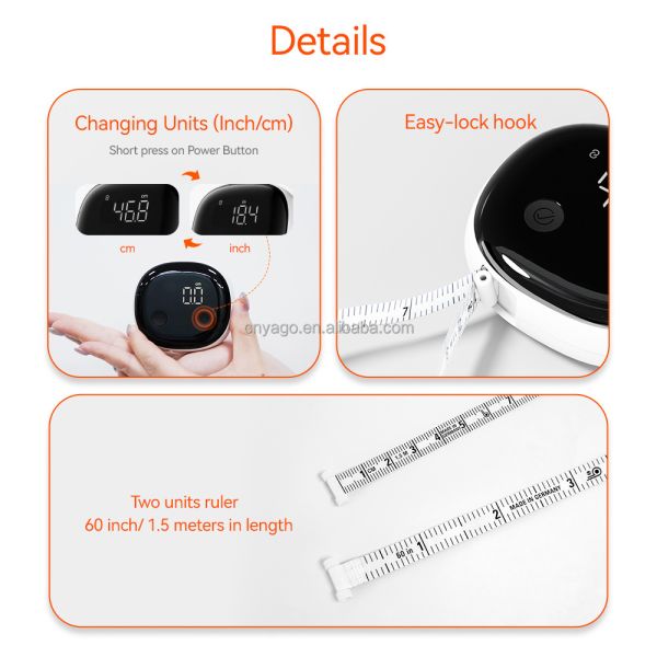 Smart Bluetooth Body Measuring Tape with ±0.2% Accuracy, Rechargeable Type-C & LED Display for Precise Measurements