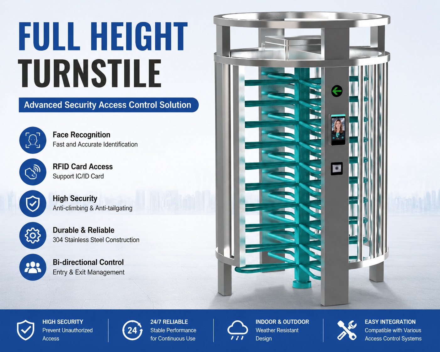 304 Stainless Steel Full Height Turnstile Gate With QR Code