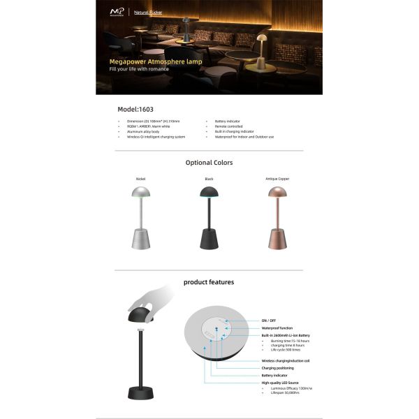 Wifi Portable Table Lamp App Control RGBW Night Light, Rechargeable for Bedrooms, Living Rooms and Office