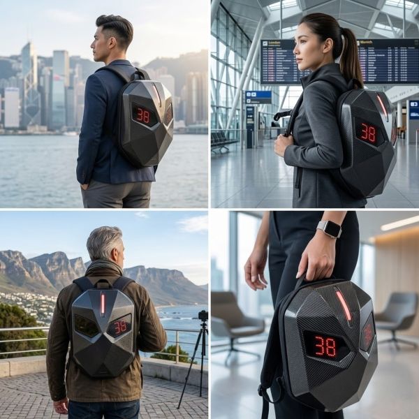 Cyberpunk Hardshell Smart LED Backpack with Dual Programmable Screens, App Control, Perfect for Commuting and Tech Enthusiasts - SKY RIDER