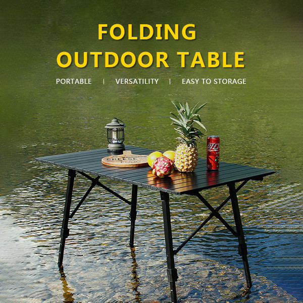 Black Small Foldable Camping Table With Adjustable Legs Lightweight Portable Aluminum Picnic Table