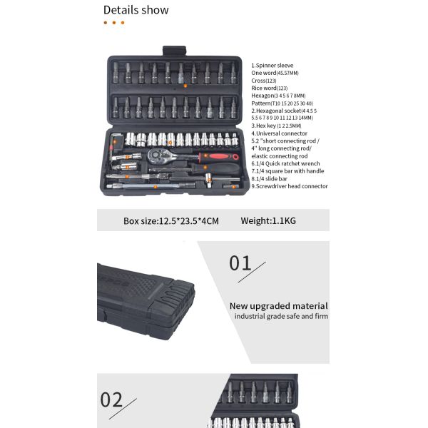 Larissa HT27 OEM Multifunctional Auto Repair Tool Box Set with Customizable Socket Ratchet Wrench Hard Case for Car Maintenance