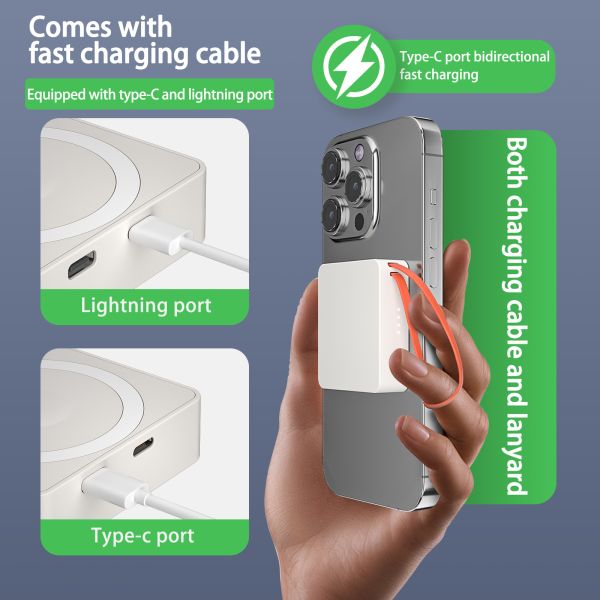 High-Capacity Three-in-One Mini Type-C 3A Fast-Charging Two-Way Portable Magnetic Charging Treasure Power Banks Station