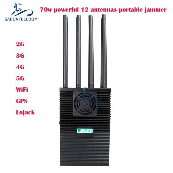 12 Bands Handheld Mobile Phone Signal Jammer with 70 Watts Power and Up To 60m