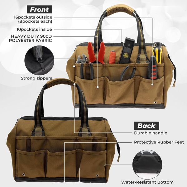 Premium Heavy Duty 14inch Tote Wide-Mouth Custom Travel Tool Bag
