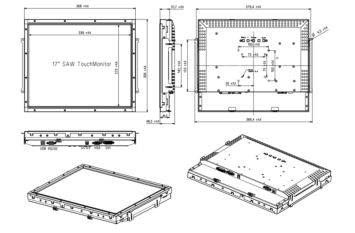 OEM ODM Dustproof SAW Touch Monitor LCD / LED panel 17 inch