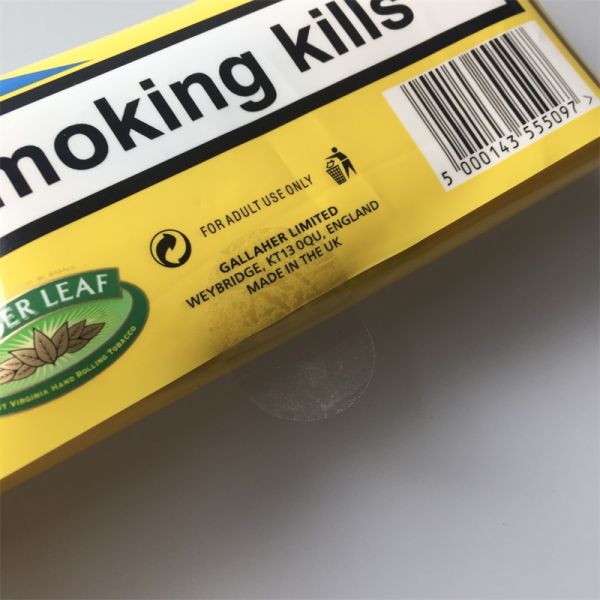 Yellow Loose Leaf Tobacco Packaging Pouch Plastic Ziplock Cigarette Bag