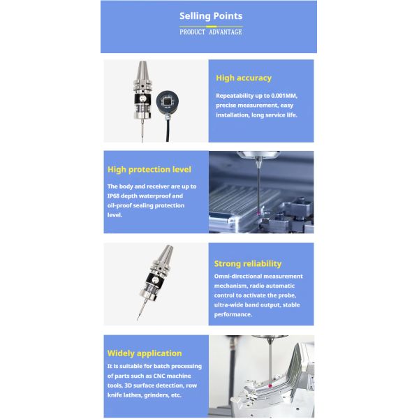 MDP40 Stainless Steel Optical Probe 3D Edge Finder CNC Wireless Milling Machine Probing Sets with 0.001mm Accuracy for Engineers