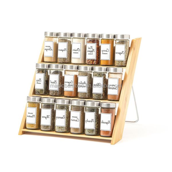 18 Jar Bamboo Spice Organizer Space-Saving Solution for Countertop and Kitchen Drawer