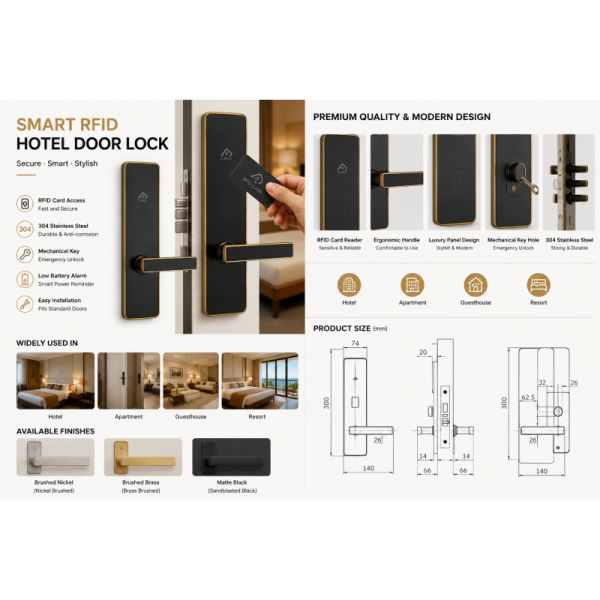 Free Management Software & SDK Provided High-Impact RFID Hotel Lock System | Split-Type Design + Auto-Locking |