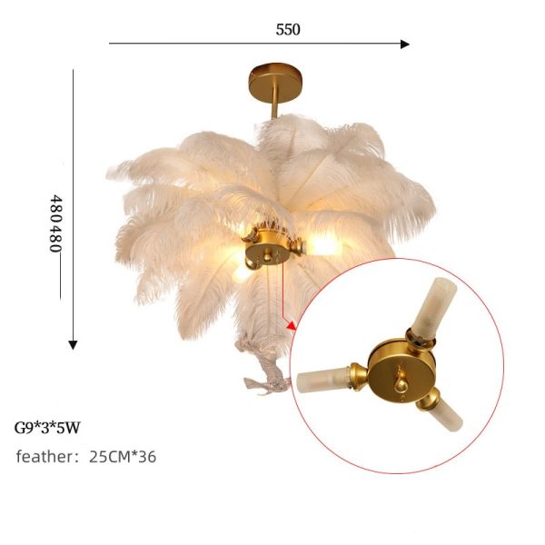 Nordic Creative Luxury Ostrich Feather Bird Pendant Light Modern Simple Bedroom Chandelier