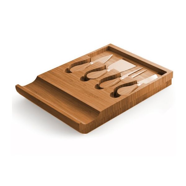 Outdoor Indoor Bamboo Cheese Board Cutlery Knife Set With Laser Or Burned Logo