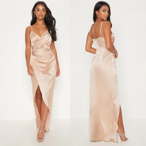 Buy cheap 2019 New Arrivals Women Casual Petite Champagne Satin Maxi Dress And Sexy product