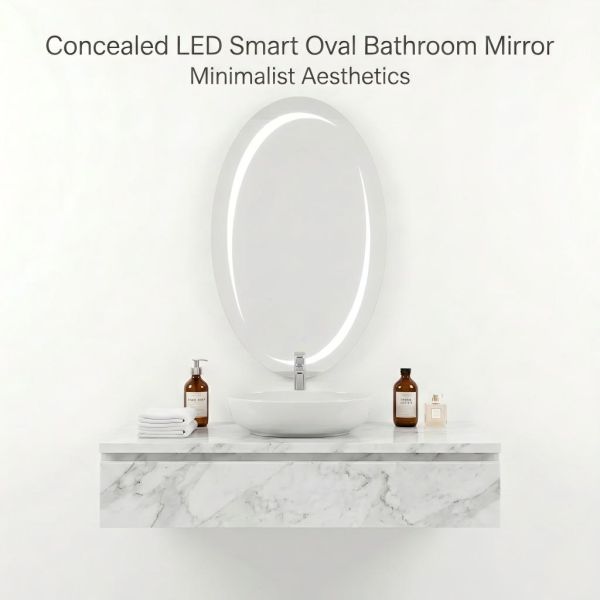 Kingstin Minimalist Concealed LED Smart Oval Mirror - Custom High-End Backlit Vanity Mirror for Modern Bathrooms