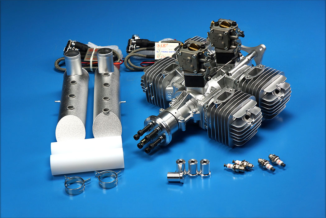 DLE222 Model Airplane Gasoline Engine Four Cylinder Two Stroke Side Exhaust Natural Air-cooled Hand Starting 222CC Displacement