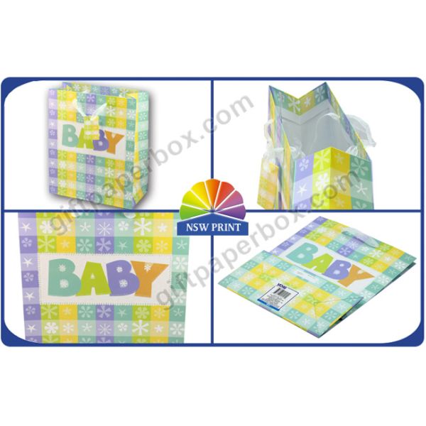 High Grade Paper Gift Wrapping Bags for Baby Showers Packaging with Ribbon Handle