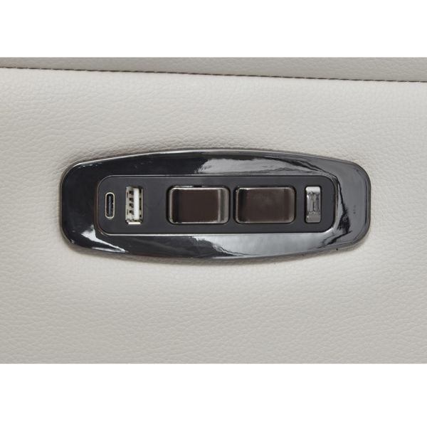 Power Recliner Corner Sofa with 2 Power Recliner Seats and Storage Box and Bluetooth Audio Speaker and LED Light, Beige Breathable Leatherette