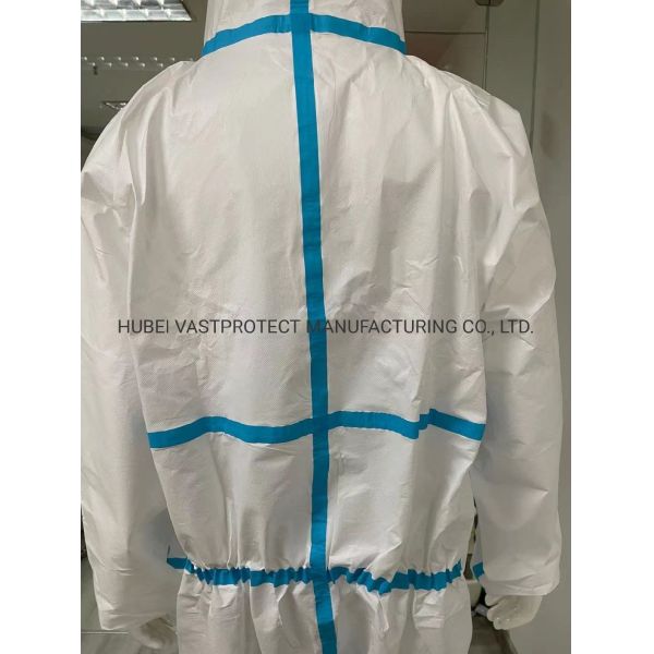 CE En14126 Type 4 5 6 Heat Sealed Tape Seam Disposable Microporous Coverall Isolation Gown