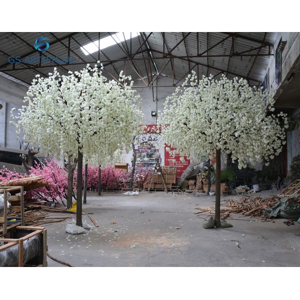 White Home Decor Artificial Cherry Blossom Tree / Tall Fake Plants