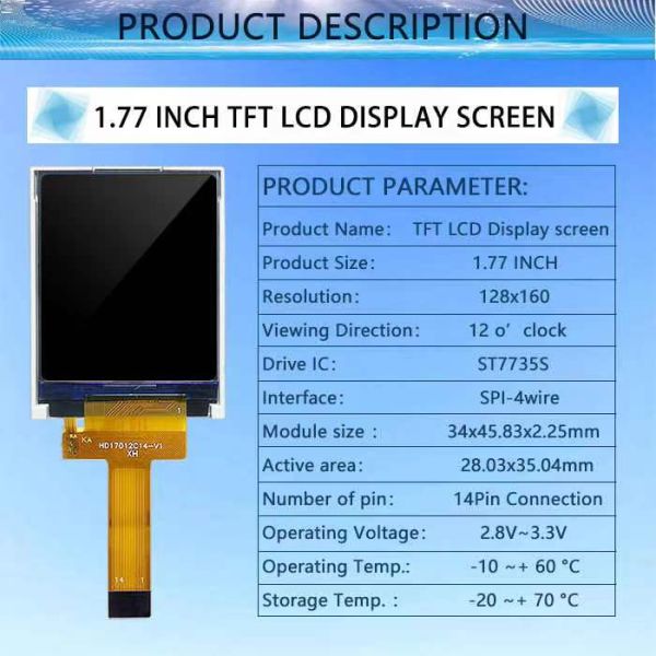 TFT LCD 1.77'' 1.8'' 128*160 128XRGBX160 TFT LCD 1.8 1.77 inch 128X160 LCD Display Module 14 pin FPC connector