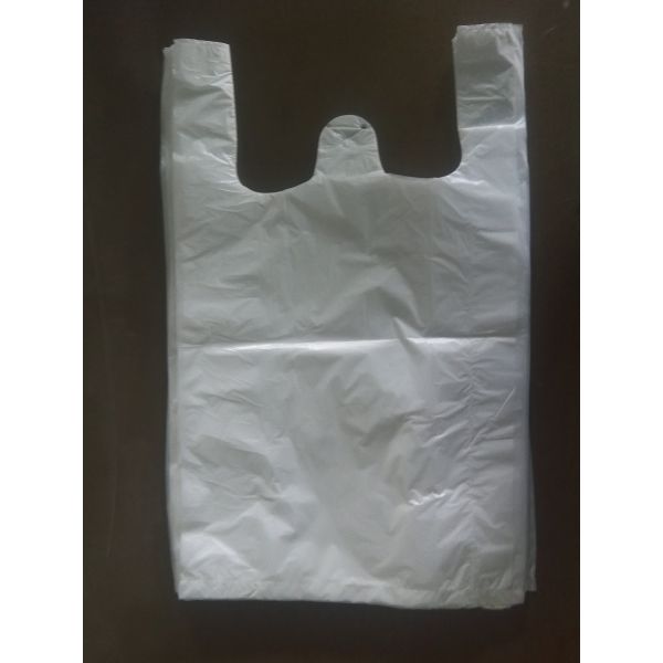 300+160*525mm 15mic White Unprinted Plastic T-Shirt Bag - 1000/Case , HDPE Material