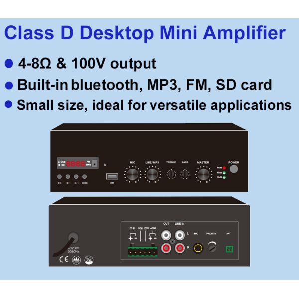 120W Mixing Amplifier with Bluetooth MP3 FM 1.5U Desktop Digital Amplifier OEM ODM