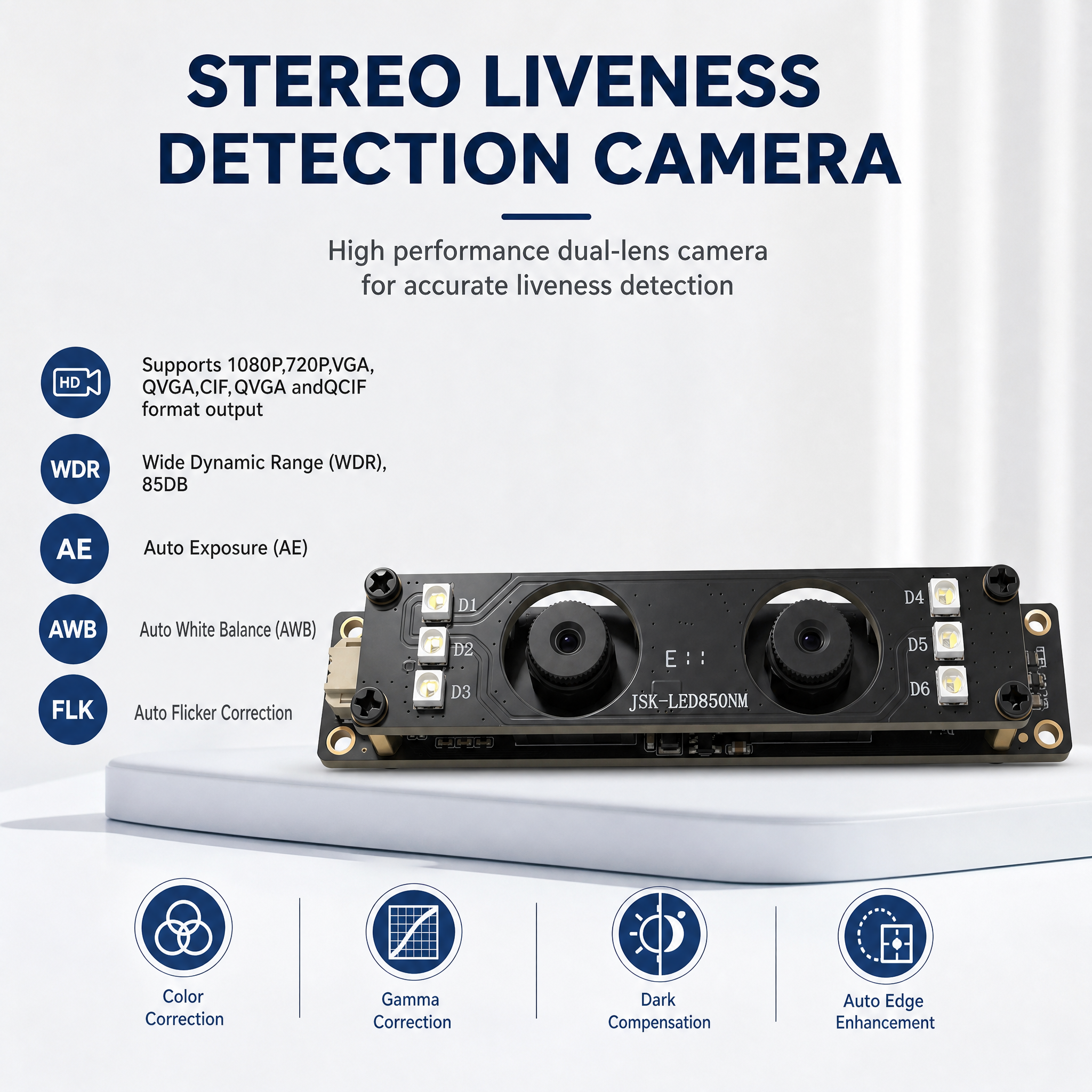 JP-S8130 1920x1080 USB 2.0 WDR Binocular Camera Module for Live Face Recognition Detection