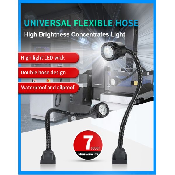 OUJVAN F3 LED Machine Light with 360° Flexible Hose IP67 Waterproof and 50000H Lifespan for Industrial Machines