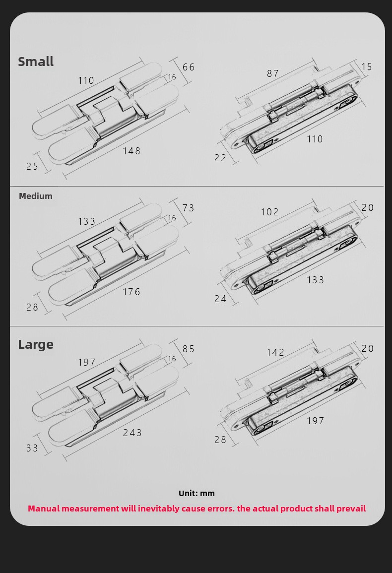 Modern 180 Degree Adjustable Three-Dimensional Hidden Door & Window Hinge Foldable for Internal/External Use
