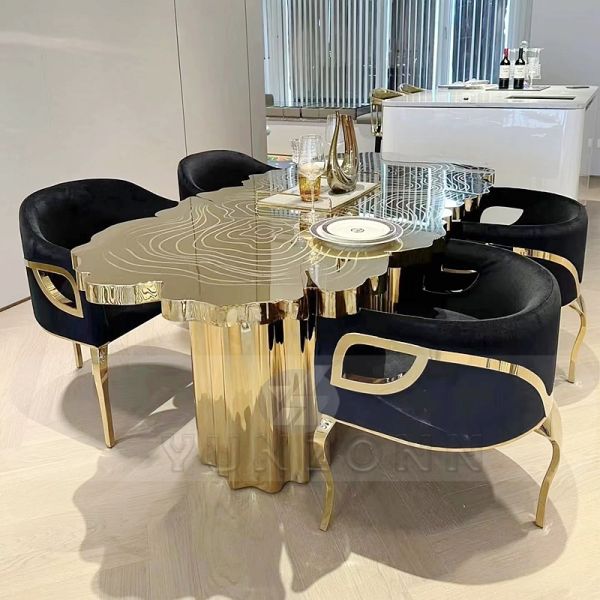 Modern Luxuriously Designed Tree- Trunk Shaped Gold Metal Dining Table for Hotels Weddings and Villas