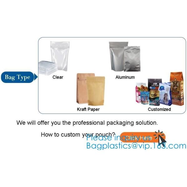 Stand Up Packaging Bag With See-Through Window, k Food Packaging Bag, Gravure Print Quad Seal Bag For Pet Food Pac