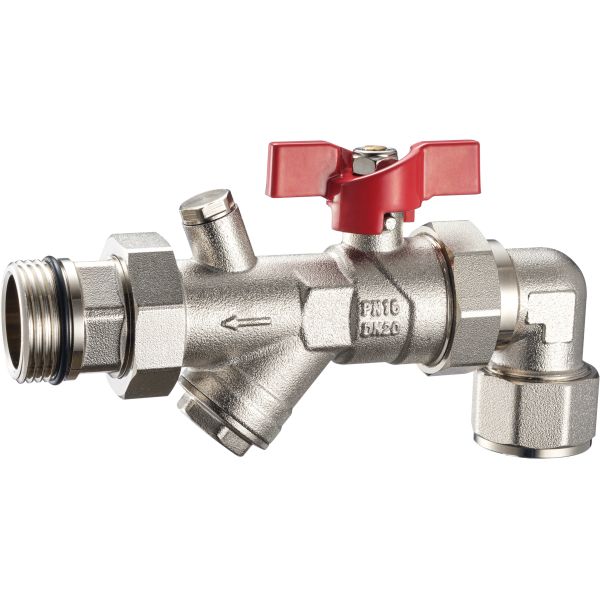 3605 3607 Angle Coupling Nickel Plated Brass Ball Valve w/ Meter Outlet & Built-in Strainer & Optional Brass Drain Valve
