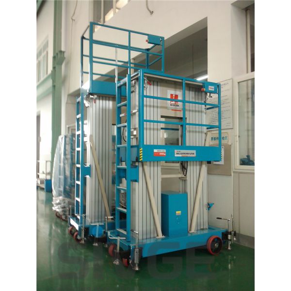 8 Meter Platform Height Hydraulic Lift Ladder Dual Mast For Wall Cleaning