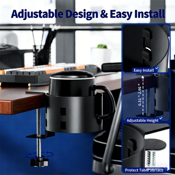 Anti Spill Under Gaming Desk Cup Holder Adjustable 3.95 Inch