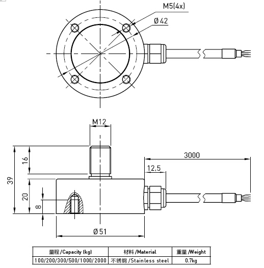 Through Hole Tension Compression Rod End Load Cell Force Transducer 100kg To 2t