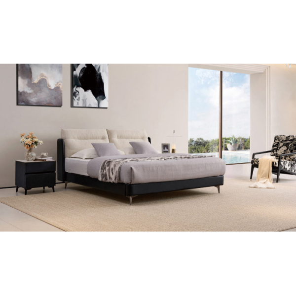 Modern fabric and leather splicing bedroom bed ,fashionable and comfortable