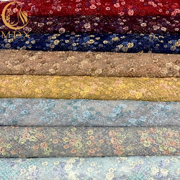 Blue 3D Embroidery Mesh Beaded Lace Fabric For Dresses