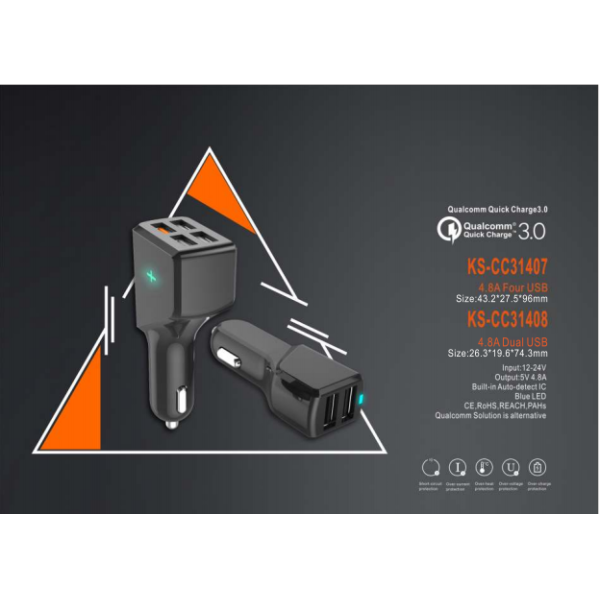 TBC PC ABS QC 36W 12V1.5A Double USB Socket For Car